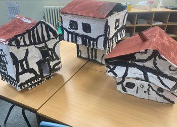 Year two have been busy building Tudor houses. They used lots of team work and resilience to get them stable and decorated.