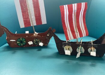 Year 5 spent the day building our own Viking longboats!