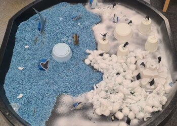 Reception have been learning about the polar regions and have loved exploring their small world tuff tray this week! 